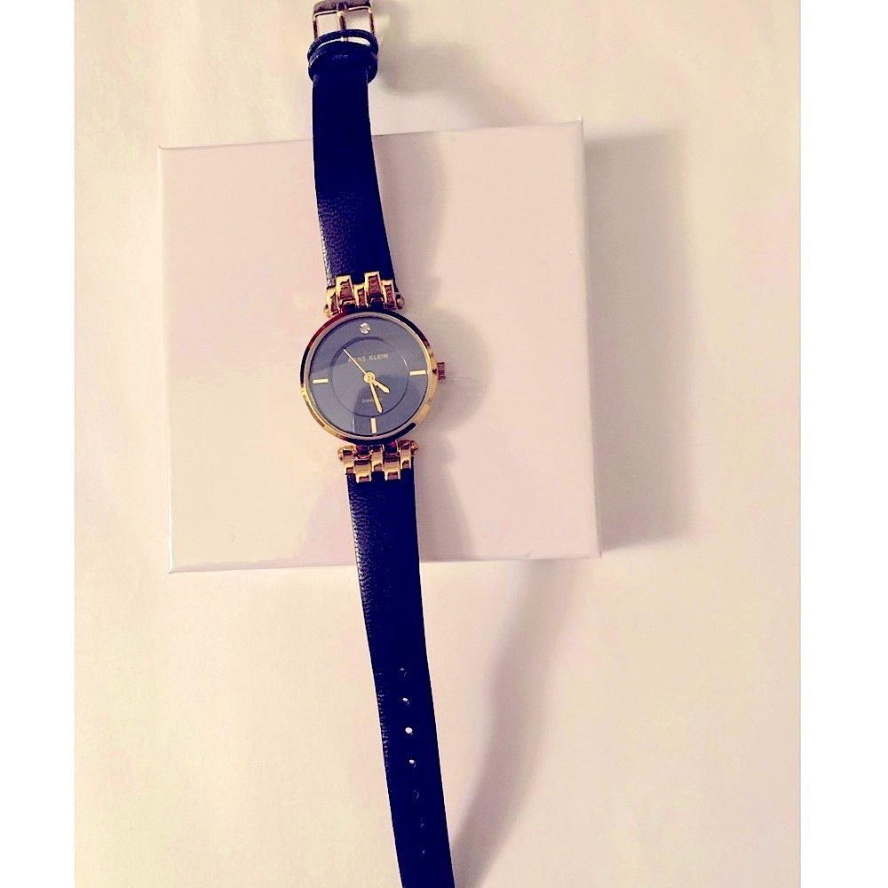 NWOT Anne Klein black leather/gold ladies watch - Picture 2 of 4